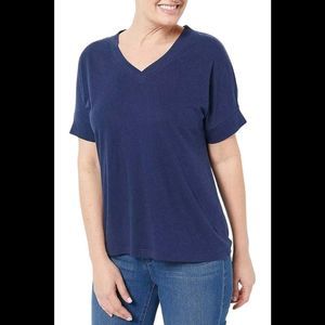 Isaac Mizrahi Live! Bridgehampton Knit Linen Blend V Neck Dark Navy - Regular